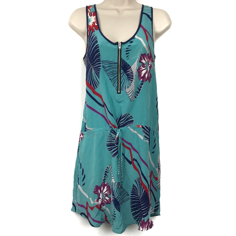 Yumi Kim 100% Silk Zipper Floral Tank Top Dress Turquoise sz Medium